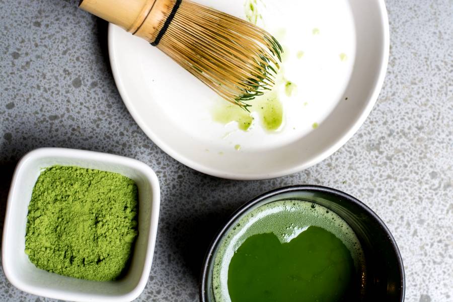 matcha tea set on counter